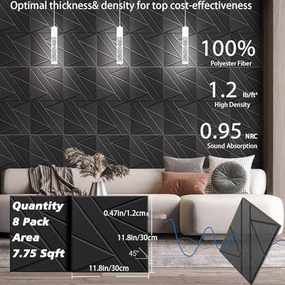 12in Acoustic Panels for Walls (8 Count)