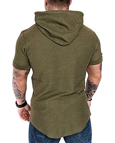 Mens Fashion Hoodies Sport Pullover Solid Color Shirt Workout Lightweight Tops Green XX