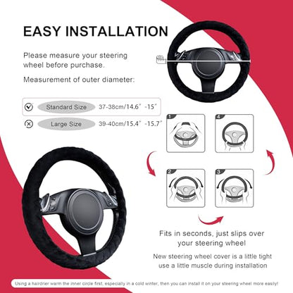 Faux Leather Heavy Duty Inner Ring car Steering Wheel Cover 14.5