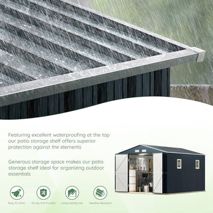 10x12X7.5FT Outdoor Steel Storage Shed with Lockable Doors and Frame Floor