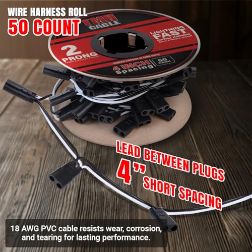 50 Count 2 Prong Wire Harness Roll Double Female Bullet Plug 18 Gauge