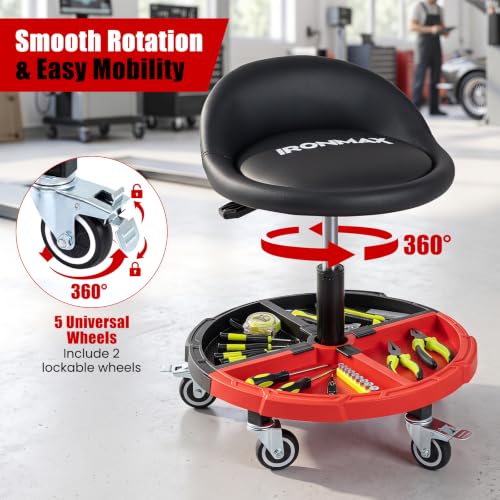 360° Rolling Mechanic Stool with Tool Storage Tray