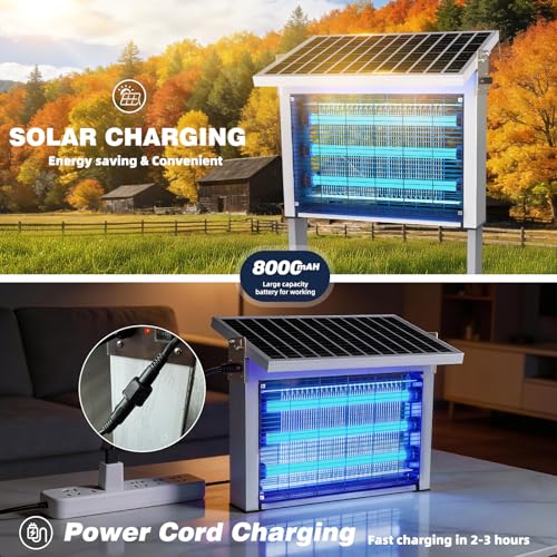 Powerful Big Solar Bug Zapper Outdoor for 10000 sq.ft with 30W Solar Panel