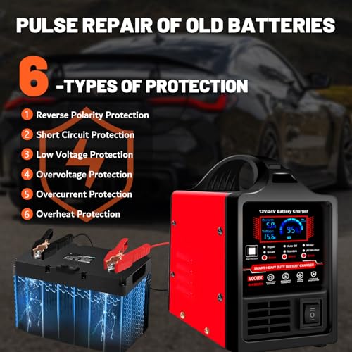 Car Battery Charger 12V 24V Portable Automotive Trickle Charger Battery Maintainer for AGM Car Truck Motorcycle RV Deep Cycle Repair