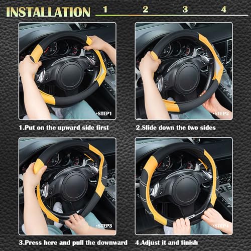 Line Rider Microfiber Leather Sporty Steering Wheel Cover Universal Fits for 95% Truck