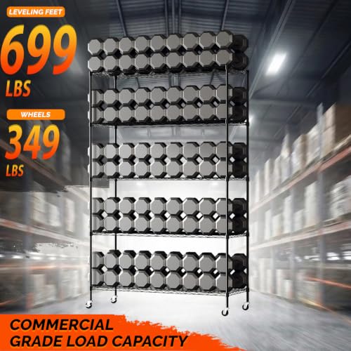 5 Tier Metal Storage Shelves 73''H Wire Shelving with Wheels for Storage Adjustable Heavy Duty Garage Shelving Storage Racks for Pantry Shelves Kitchen Office Garage