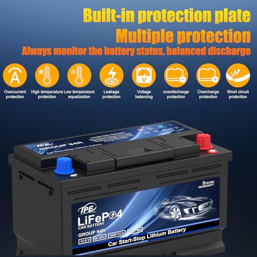 GROUP 94R High Performance LiFePO4 12.8V 80AH 1024WH Automotive Lithium Battery with 1800 CCA