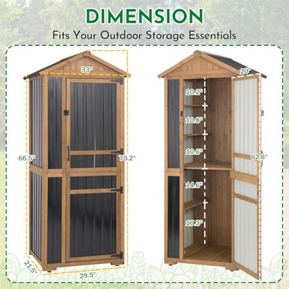Outdoor Storage Cabinet Wooden Vertical Garden Tool Storage Shed