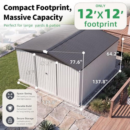12' x 12' Large Waterproof Metal Outdoor Storage Shed