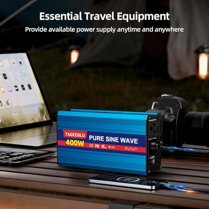 400W Pure Sine Wave Power Inverter 12V DC to 110V 120V AC for Vehicles