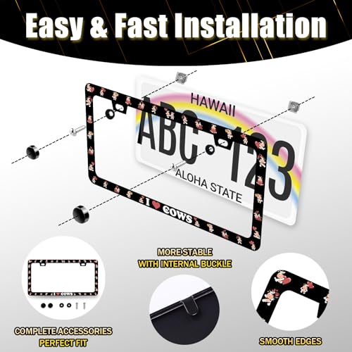 Stainless Steel Cute I Love Cows License Plate Frame 12.3 x 6.3 Inch