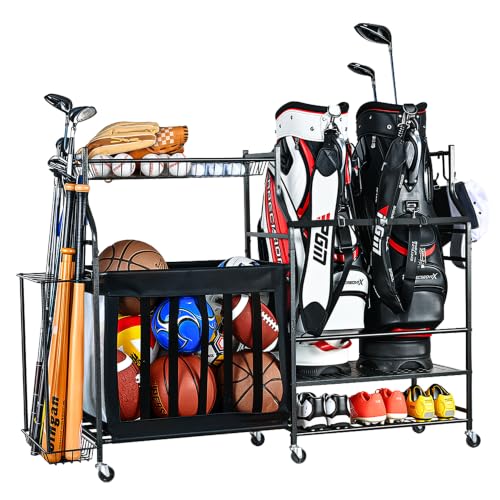 Rolling Ball Storage Rack and Sports Equipment Organizer