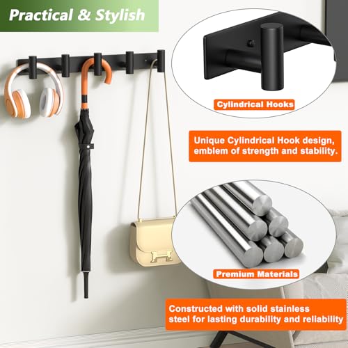 Coat Rack Wall Mounted with 5 Hooks (2 Count)