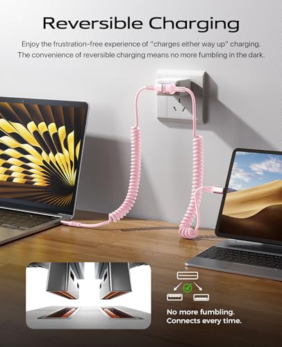 USB A to USB C Cable 90 Degree 3FT&6FT Coiled USB Type C Cable for Car