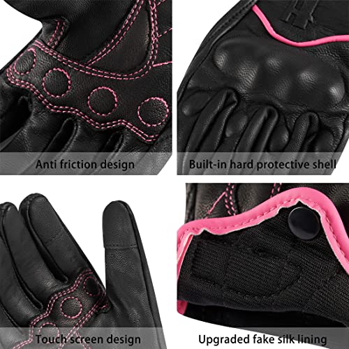Ladies Full Finger Touch Motorcycle Gloves GL016 PINKBlack XL