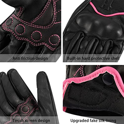 Ladies Full Finger Touch Motorcycle Gloves GL016 PINKBlack M