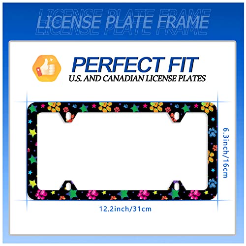 Colorful Paw License Plate Frame Stainless Steel Accessory 12.3x6.3 Inch