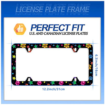 Colorful Paw License Plate Frame Stainless Steel Accessory 12.3x6.3 Inch