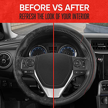 GripDrive Faux Black Leather Steering Wheel Cover for Car Truck Van SUV