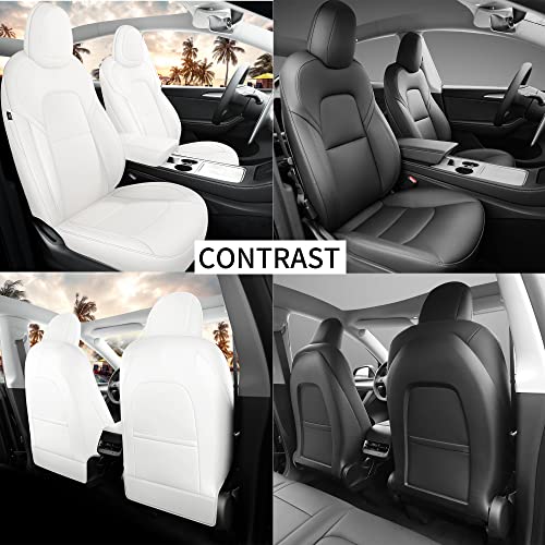 Tesla Model Y Seat Covers White Leather Car Seat Cover Full Set