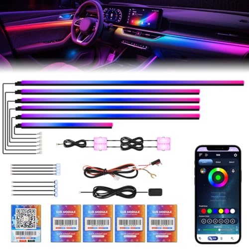 Dreamcolor Acrylic Car Interior Lights 18 in 1 RGB Car Ambient Lighting Kit APP Control Zoned Control System 252 Color Modes DIY 16 Million Colors Music Sound Active Neon Light Kits New Version