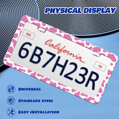 Pink Cow Print Animal License Plate Frame Stainless Steel 6x12 Inch 2