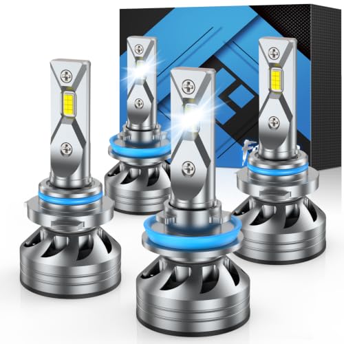 9005/HB3 H11/H9/H8 Light Bulbs Combo 100000LM Ultra-Bright 6500K White 1:1 Size Design IP68 H8 HB3 Fog Bulbs with Cooling Fan 70K+ Extended Longevity, Replacement Shift Light Gauges Pack of 4 (4 Count)