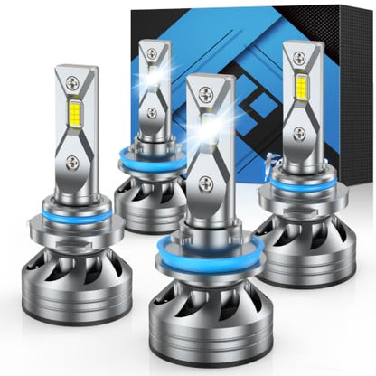 9005/HB3 H11/H9/H8 Light Bulbs Combo 100000LM Ultra-Bright 6500K White 1:1 Size Design IP68 H8 HB3 Fog Bulbs with Cooling Fan 70K+ Extended Longevity, Replacement Shift Light Gauges Pack of 4 (4 Count)
