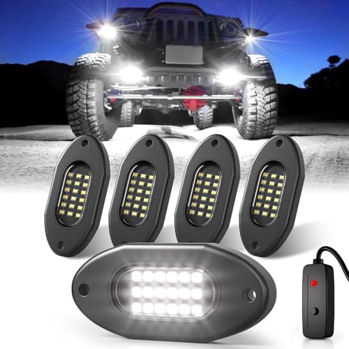 Pure White Rock Lights for UTV ATV with Switch 4 Pods 6000K (4 Count)