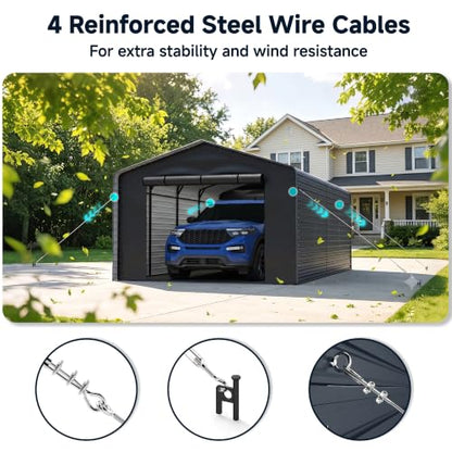 12x20 FT Metal Carport with Side Panels & PE Sidewalls