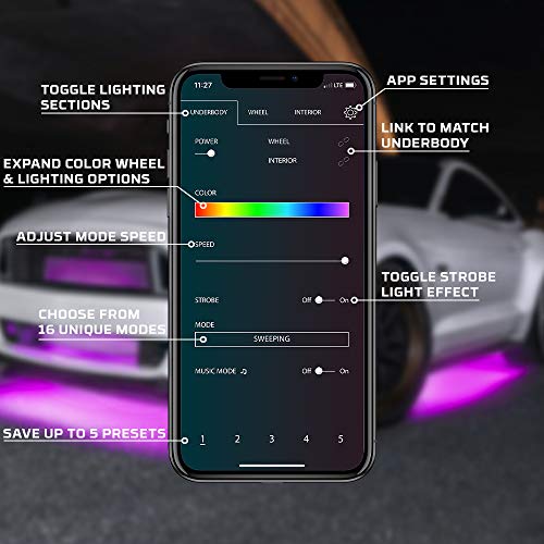 Bluetooth 4pc Million Color LED Car Underglow Lighting Kit
