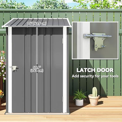 3.3' x 3.4' Outdoor Storage Shed Sloping Roof Lockable Door Gray