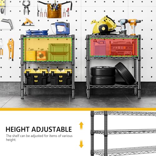 750 lbs 3 Tier Shelf Metal Storage Shelves Wire Rack Closet Organizers for Garage Kitchen Bathroom Laundry Black 11.8" D x 25.6" W x 31.5" H (3 Count)