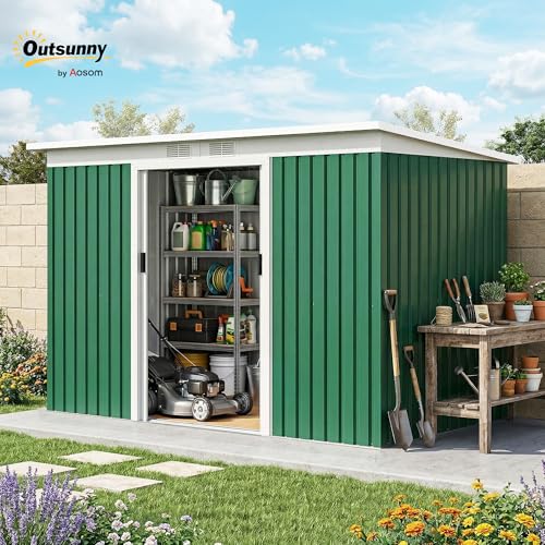 9' x 4' Outdoor Storage Shed Sloping Roof Lockable Door Green