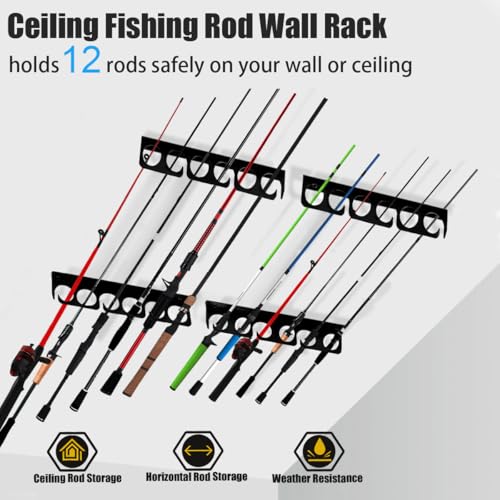 Fishing Rod Rack Pole Wall or Ceiling Storage Holder Hook Keeper Display Hanger Organizer Mount for Garage (4 Count)