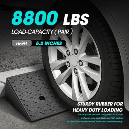 2pcs 5.2" Rise Rubber Curb Ramp Heavy Duty Loading Driveway Ramp Threshold Ramp 19.1" W x 13.5" D x 5.2" H for Loading Dock (2 Count)