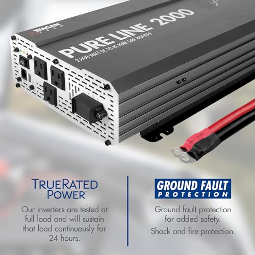 EL3808 Pure Line Power Inverter 2000 Watt DC 12V to 110V AC Car Pure Sine Wave Power Inverter for Home RV Camping Van Life Off Grid ETL Certified