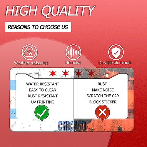 Chicago Flag License Plate Frame Stainless Steel Car Accessory 6.3x12.3In