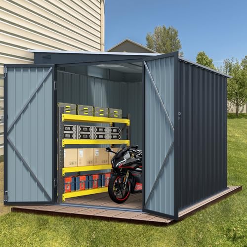 6x8FT Outdoor Storage Shed with Lockable Double Doors