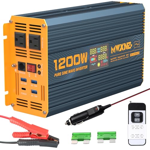 1200 Watt Pure Sine Wave Power Inverter DC 12V to 110V AC Converter with Dual AC Outlets