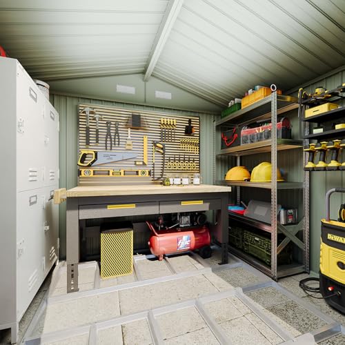 8x6 FT Outdoor Storage Shed with Base & Lockable Double Doors