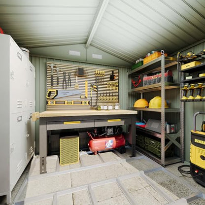 8x6 FT Outdoor Storage Shed with Base & Lockable Double Doors