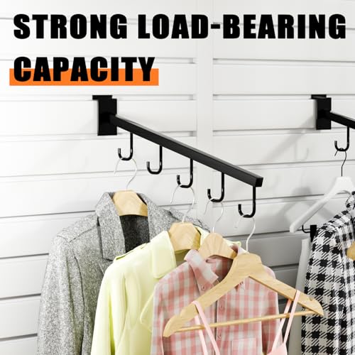 10-Pack 17-Inch Slatwall Waterfall Display Hooks with 5 J-Hooks – Black Slanted Arm Rack for Hanging Apparel, Bags & Accessories (25 Count)