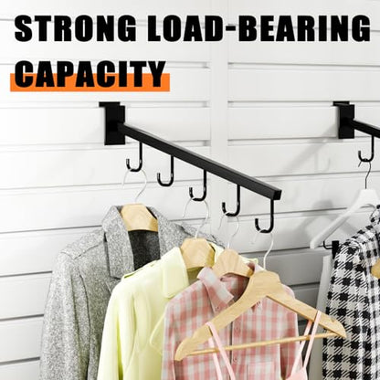 10-Pack 17-Inch Slatwall Waterfall Display Hooks with 5 J-Hooks – Black Slanted Arm Rack for Hanging Apparel, Bags & Accessories (25 Count)