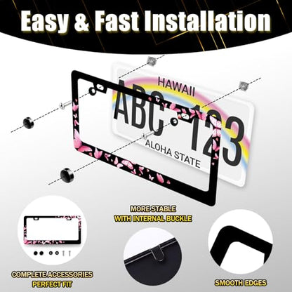 Butterfly License Plate Frame Pink Butterflies License Holder with 2 Hole