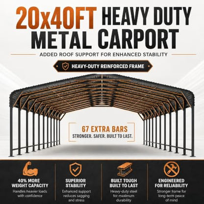 20x40 FT Heavy Duty Metal Carport with Reinforced Base