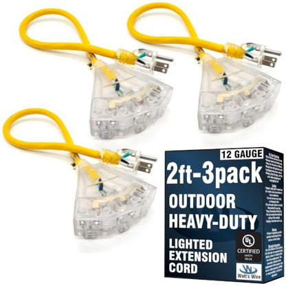 3 Pack 2 ft Short Outdoor Extension Cord (3 Count)