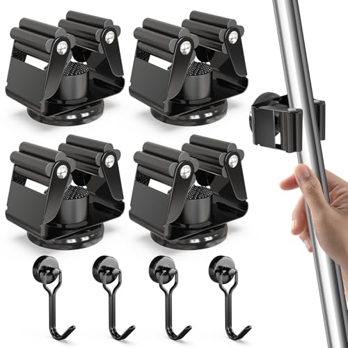 4 Pack Magnetic Broom Holder with 4 Pack Mini Magnetic Hooks (4 Count)