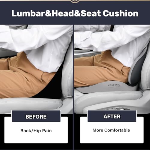 Car Seat Cushion and Lumbar Support with Headrest Pillow Memory Foam Ergonomic Back Support Driving Seat Cushion Neck Head Pillow