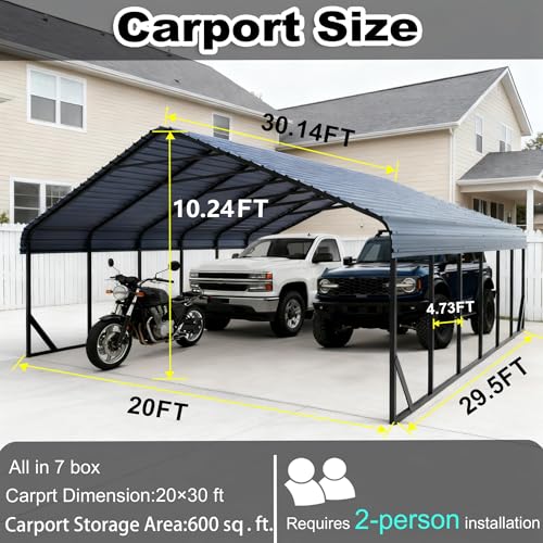 20x30FT Metal Carport with Vertical Roof